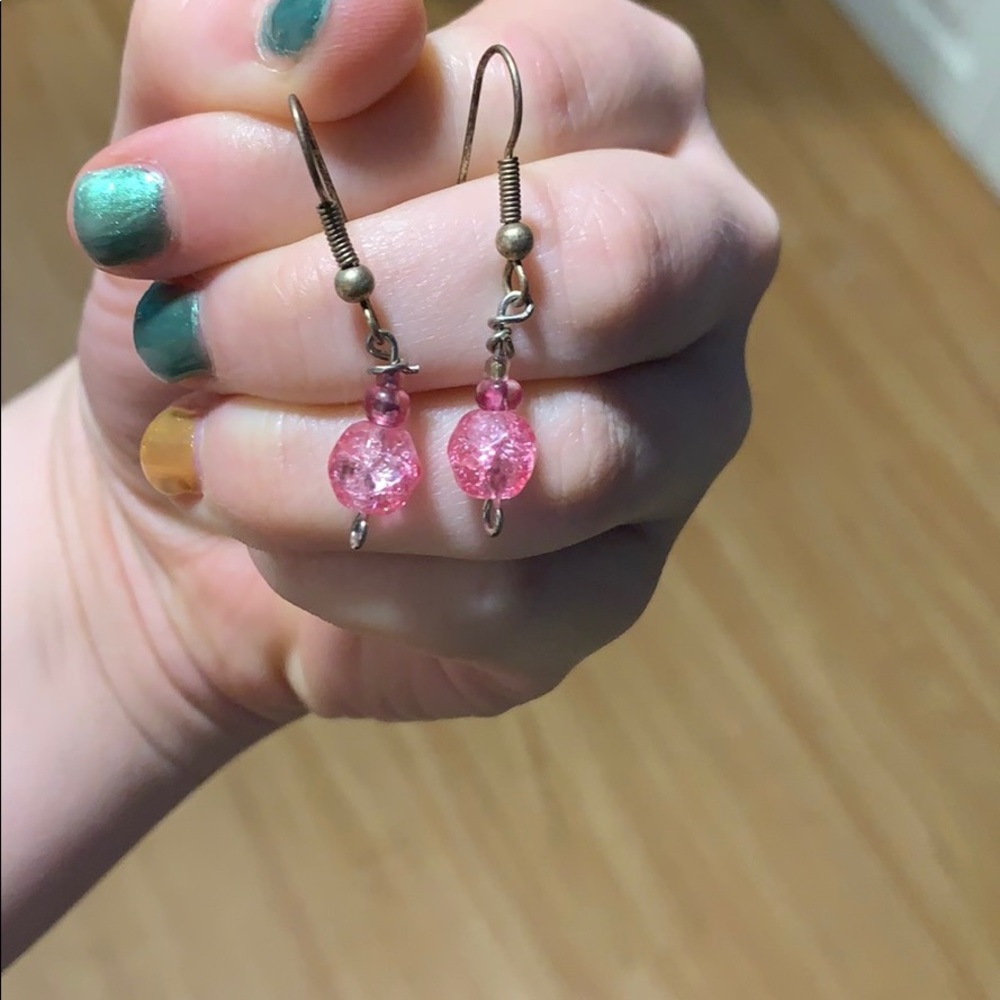 Pink Gem Dangle Earrings